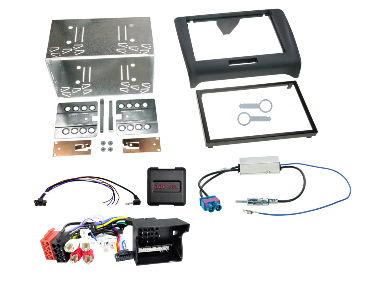 ACV 2-DIN installationskit för Audi TT (8J) 09/2006–04/2014 med rattstyrning, antennadapter och förstärkarstöd