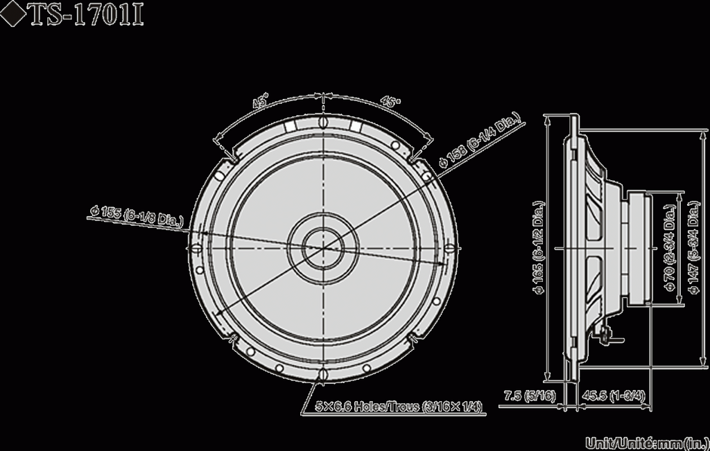 Pioneer TS-1701I, Fordonsanpassad 170 mm högtalare med dubbla membran för Renault, Vauxhall, Volkswagen, Peugeot och Citroën