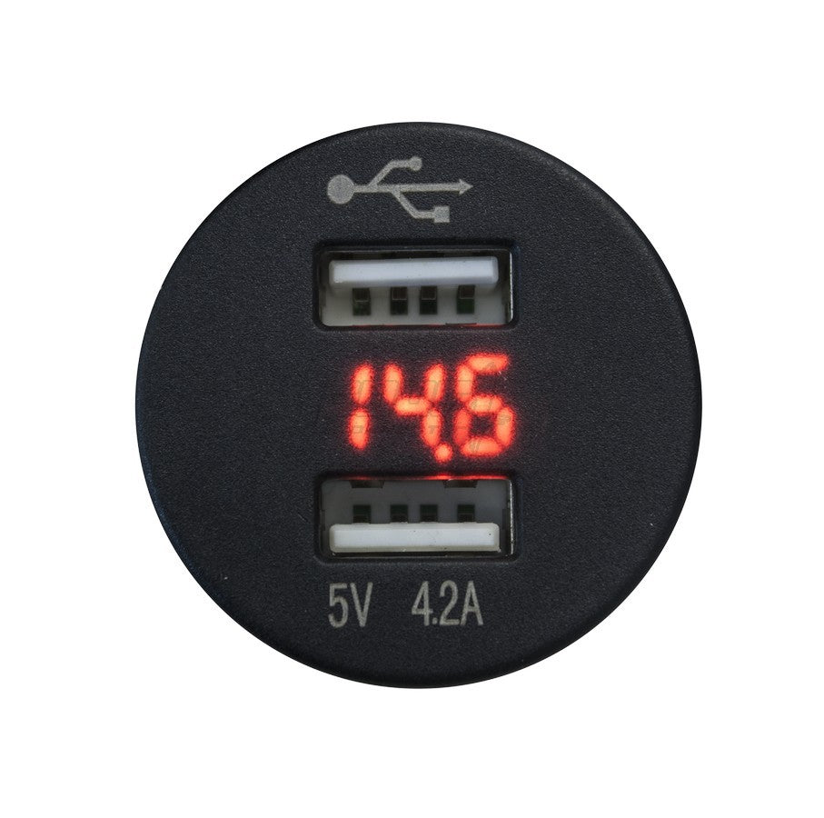 FOUR Connect 4-600156 vattentät dubbel USB-laddare med spänningsvisning