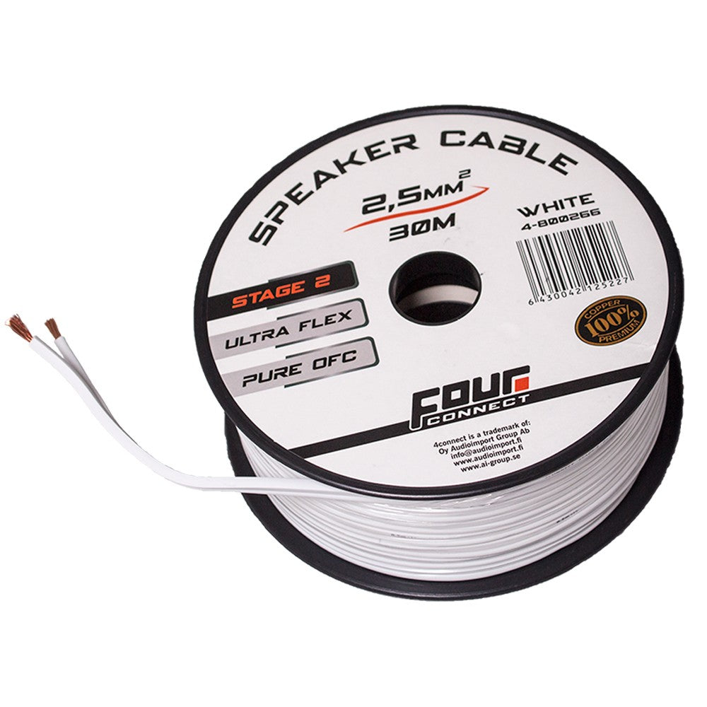 4Connect 4-800266 STAGE 2 vit OFC-högtalarkabel 2x2,5 mm² 30 m