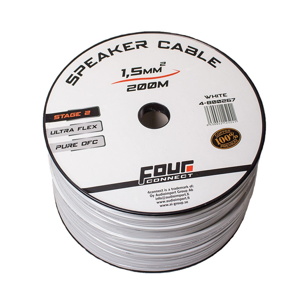 4Connect 4-800267 STAGE 2 vit OFC-högtalarkabel 2x1,5 mm² 200 m