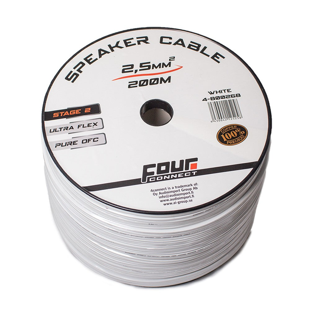 4Connect 4-800268 STAGE 2 vit OFC-högtalarkabel 2x2,5 mm² 200 m