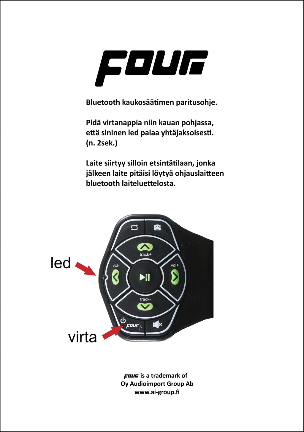 FOUR Mobile 4-BTREM1 Bluetooth-fjärrkontroll för ratt