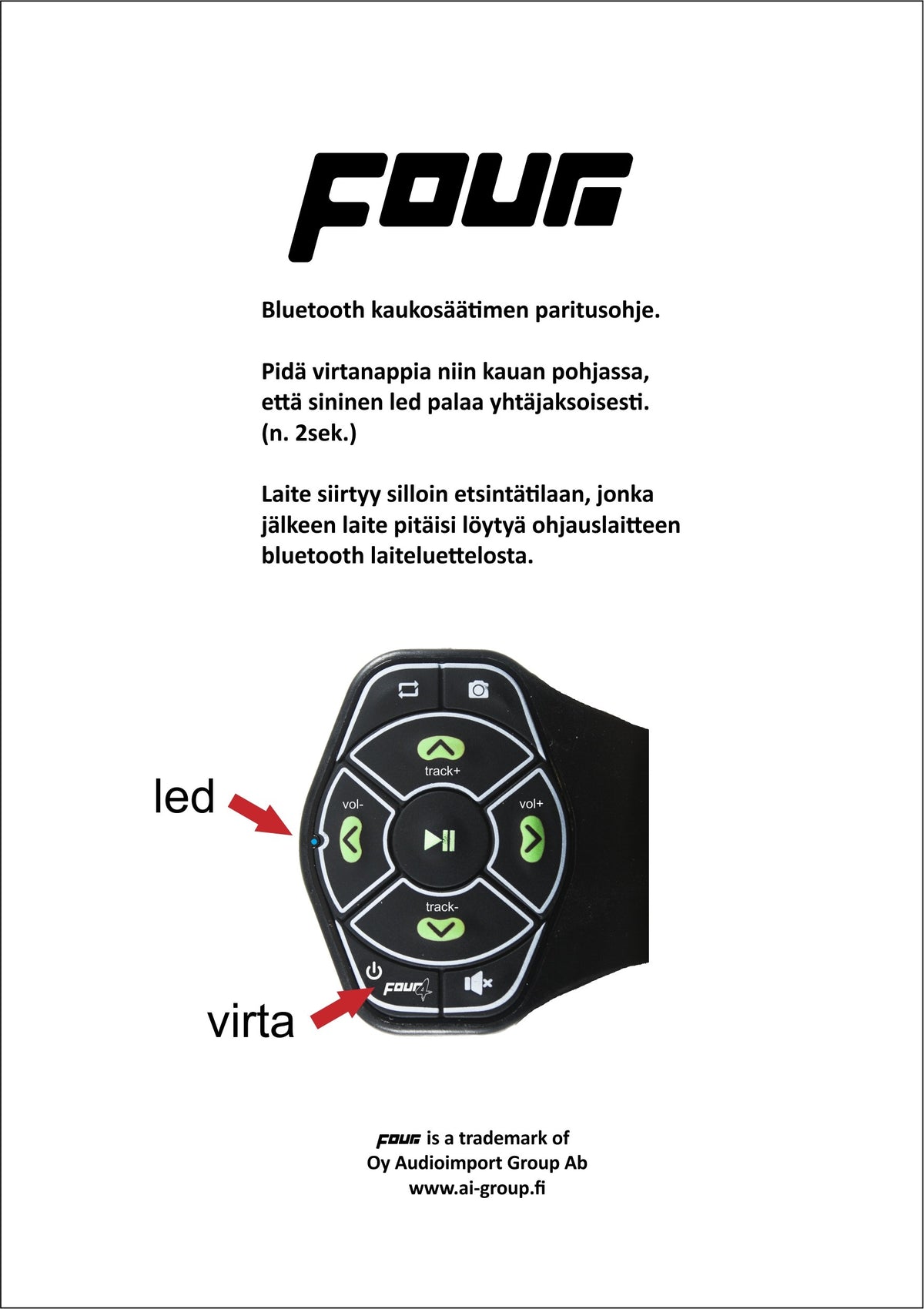 FOUR Mobile 4-BTREM1 Bluetooth-fjärrkontroll för ratt