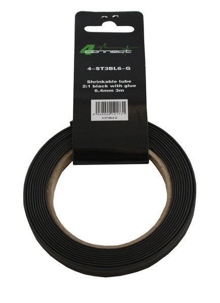 FOUR Connect 4-ST3BL6 svart krympslang med lim, 6,4 mm x 3 m