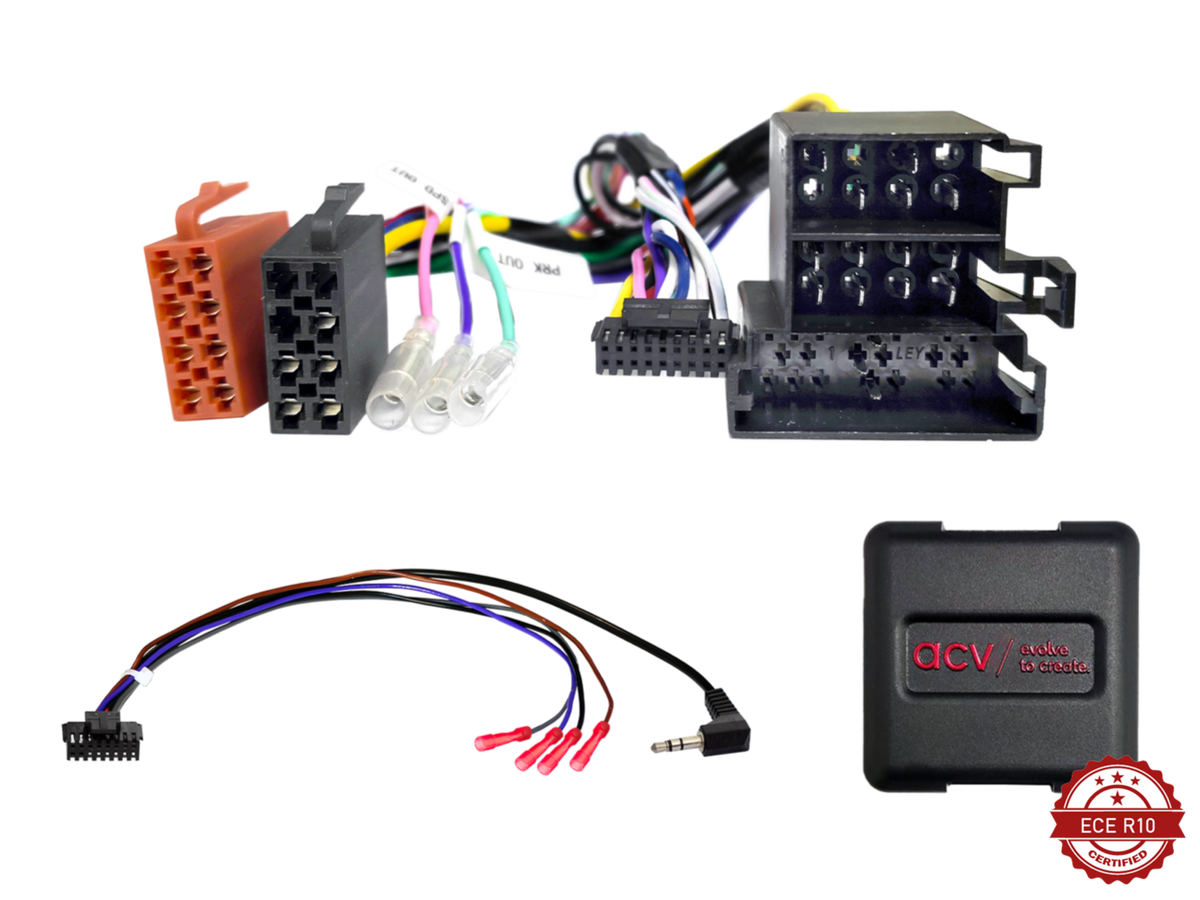 ACV 42xct006-0 rattstyrningsadapter för Citroën/Fiat/Peugeot 2006–2014, ISO-multikabel