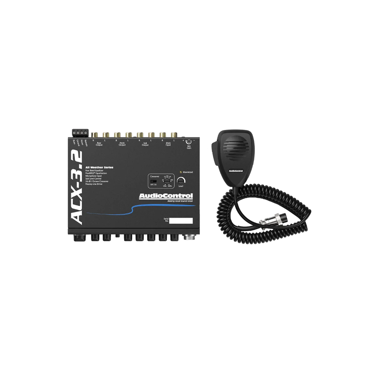 AudioControl ACX-3.2, allväders-EQ och delningsfilter med paging-mikrofon