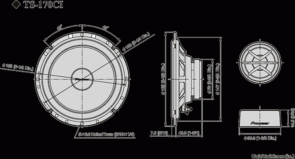 Pioneer TS-170CI, Fordonsanpassad 170 mm 2-vägshögtalare för Renault, Volkswagen, Peugeot och Citroën