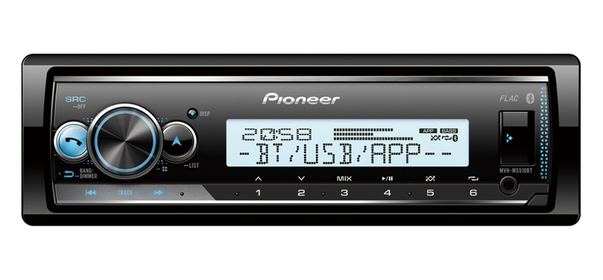 Pioneer MVH-MS510BT, marinstereo 4 x 50 W med USB, iPod, AUX och Bluetooth