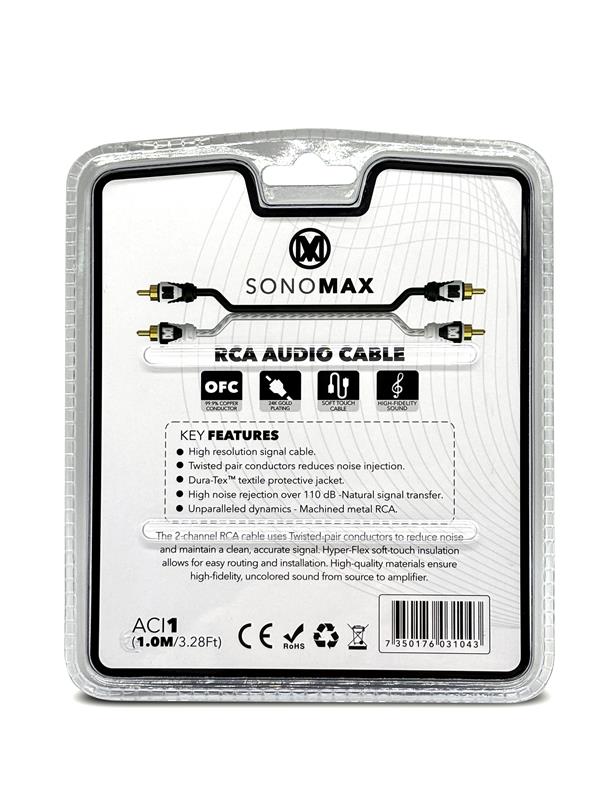 Sonomax ACI1, 1 m tvinnad OFC-RCA-kabel