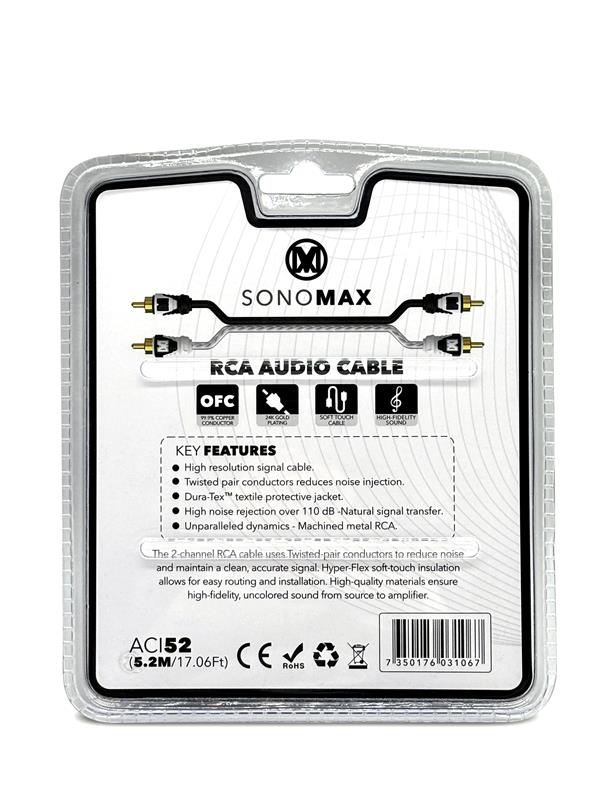 Sonomax ACI52, 5,2 m tvinnad OFC-RCA-kabel