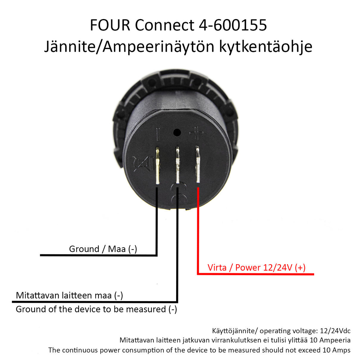 4Connect 4-600155 volt- och amperemätare 12/24 V