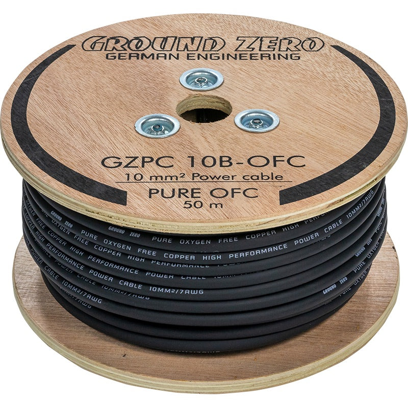 Ground Zero OFC-strömkabel 10 mm² svart, 50 m
