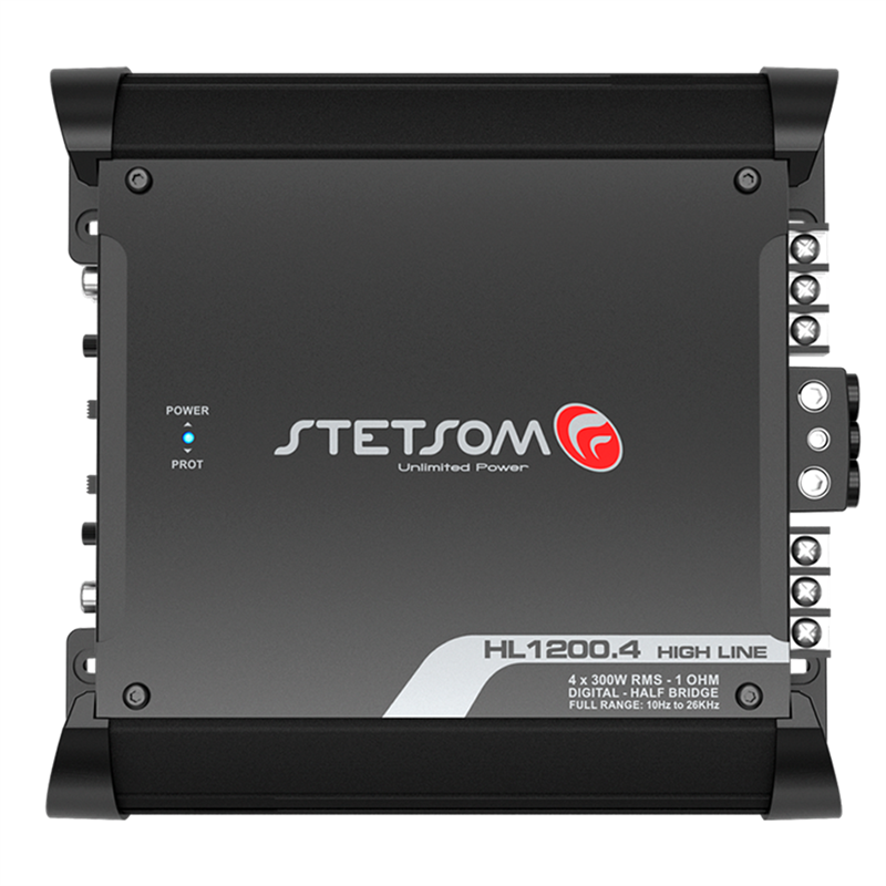 Stetsom HL1200.4-1, 4-kanals slutsteg 4 x 300 W RMS vid 1 ohm och 12,6 V