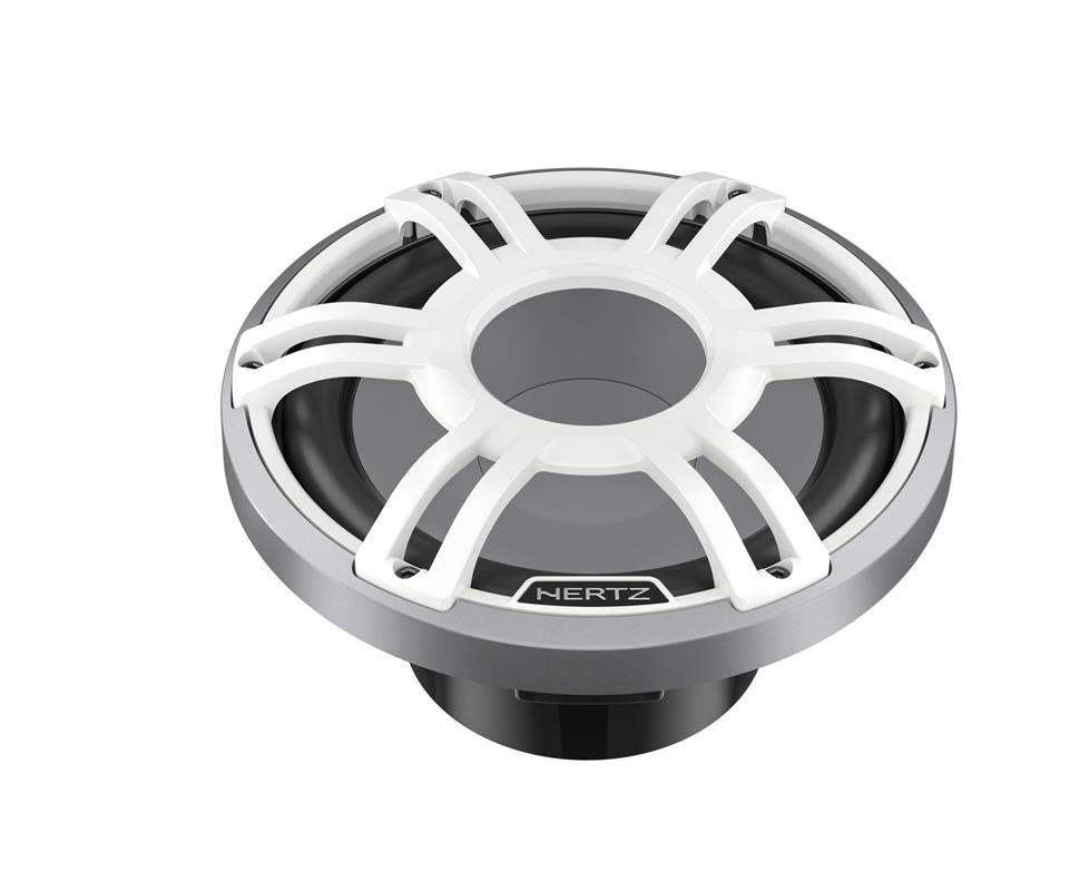 Hertz HMS 10 S4-LD-SW.1, marin subwoofer 10 tum med LED-sportgaller i silver och vitt