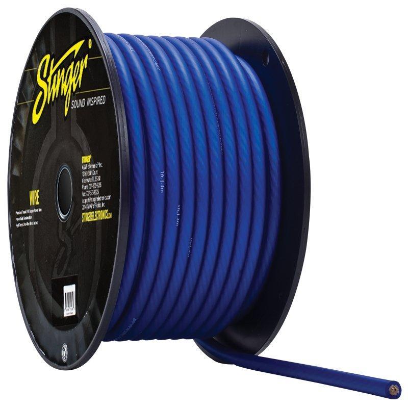 Stinger SHW14B, matt blå Hyper-Flex 4 GA-strömkabel, 100 fot