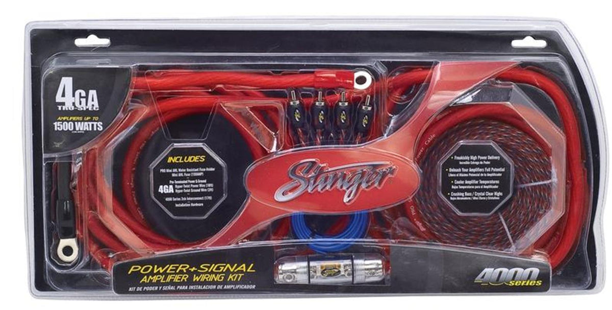 Stinger SK4641, 4000-seriens kabelsats 4 AWG med fyrkanals RCA-kabel i matt rött