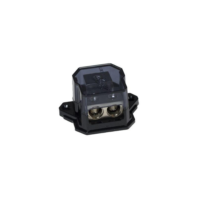 Stinger SSDB024, distributionsblock med 1 x 0 GA-ingång och 2 x 4 GA-utgångar