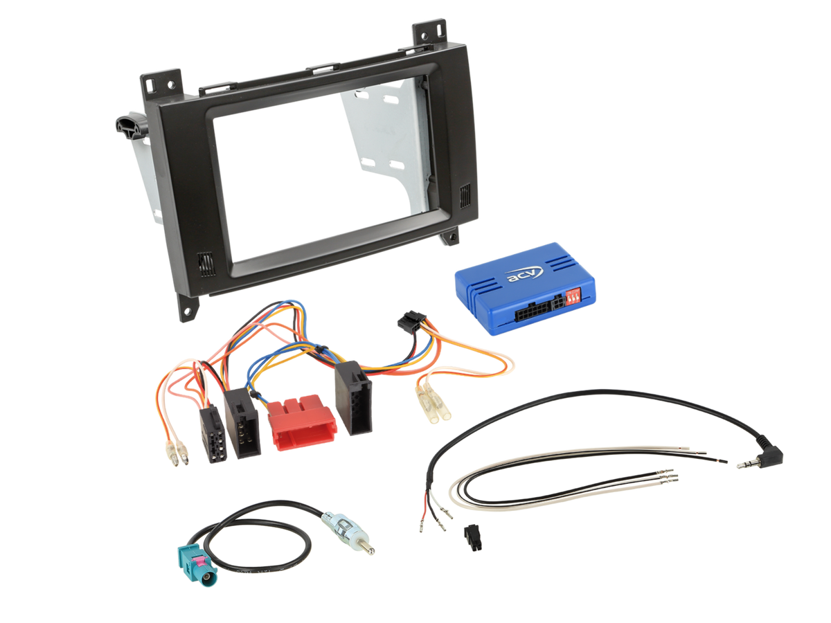 ACV 621190-37-3 2-DIN installationskit för Mercedes Vito 2014–2024 med ISO, rattstyrning och passiv antennadapter