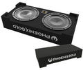 Phoenix Gold ZX210PBS, nedåtriktad baslåda med dubbla 10-tums element och passiv radiator, 500 W RMS, 2 ohm