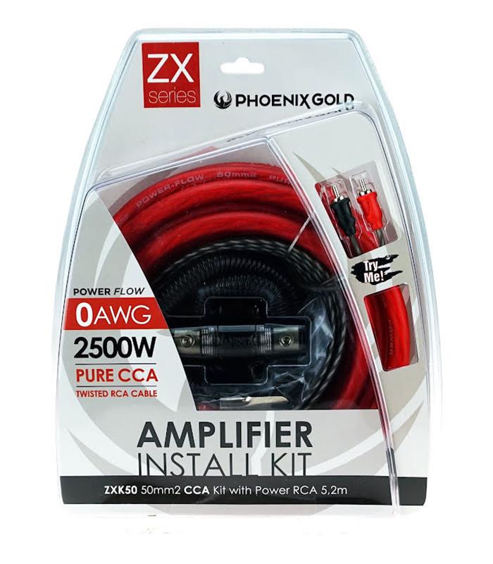 Phoenix Gold ZXK50, 50 mm² CCA-kabelsats med ström- och RCA-kabel 5,2 m