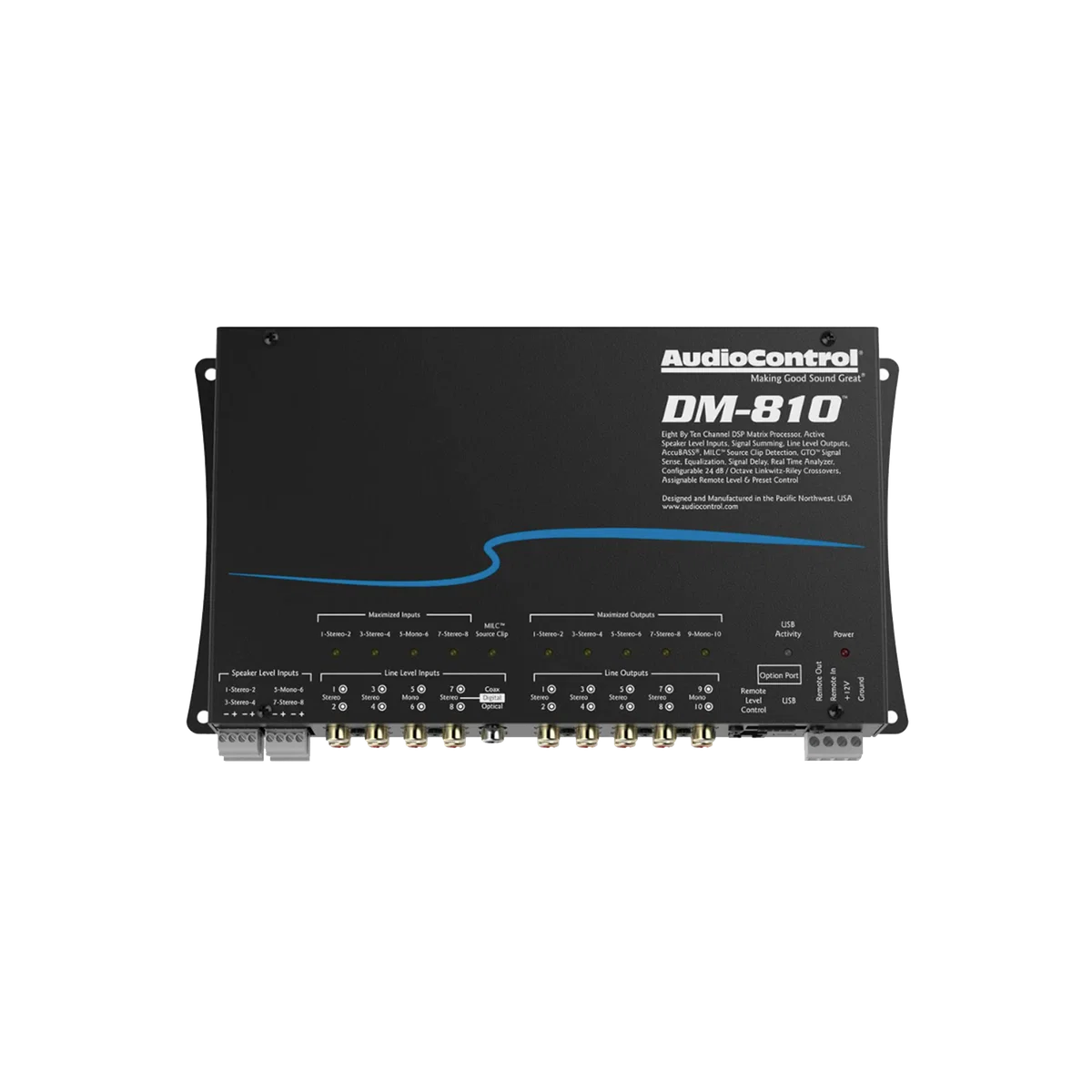 AudioControl DM-810, 8×10 Matrix DSP med EQ, AccuBASS, delningsfilter och signalfördröjning