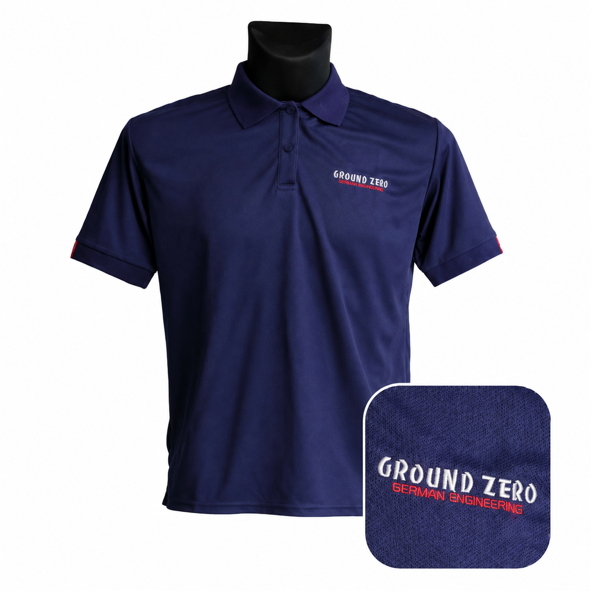 Ground Zero blå pikétröja med logotyp – XL
