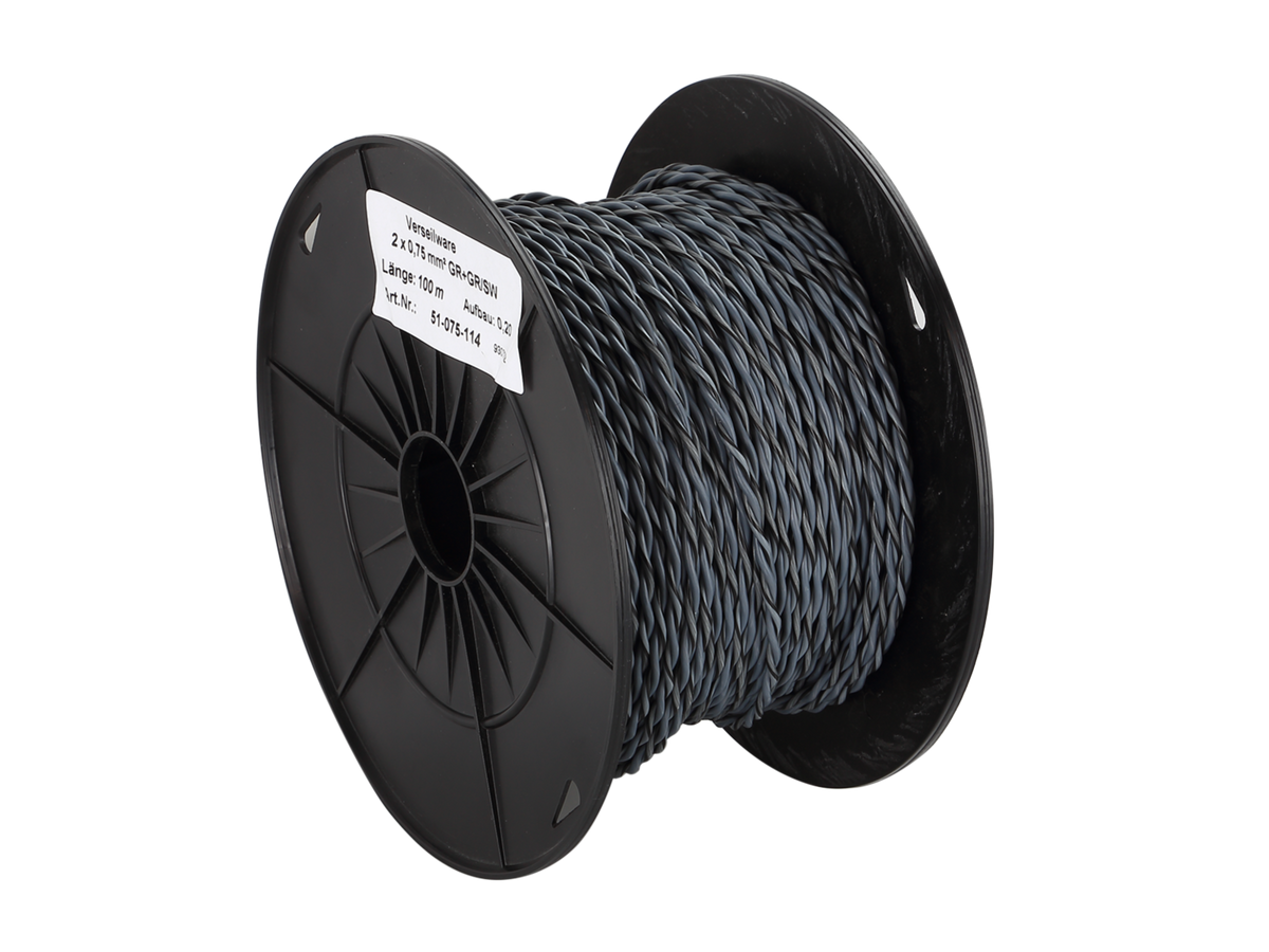 ACV tvinnad högtalarkabel 2x0,75 mm² grå/grå-svart 100 m